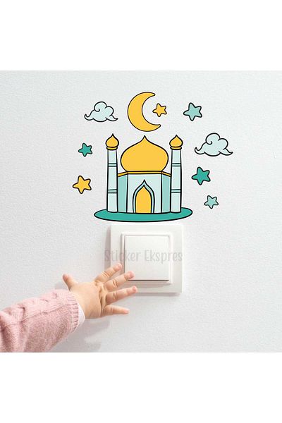 Sticker Ekspres Mosque Crescent and Stars R9 Ramadan Socket Top Sticker Glass Wall Sticker