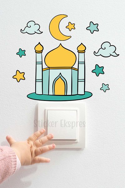 Sticker Ekspres Mosque Crescent and Stars R9 Ramadan Socket Top Sticker Glass Wall Sticker