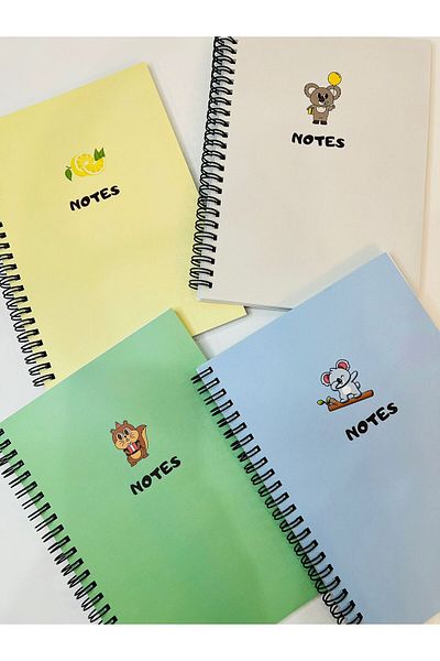 Notes ada Set de 4 caiete neformatate 15x21 cm 120 pagini caiet cu copertina cartonata spirala