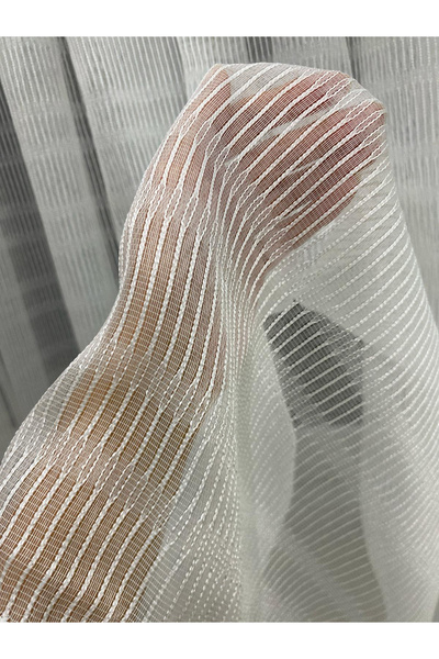 İNCİLİFE 4002 Kendinden Desenli Modern Ekru Tül Perde 1/3 Sık Pileli