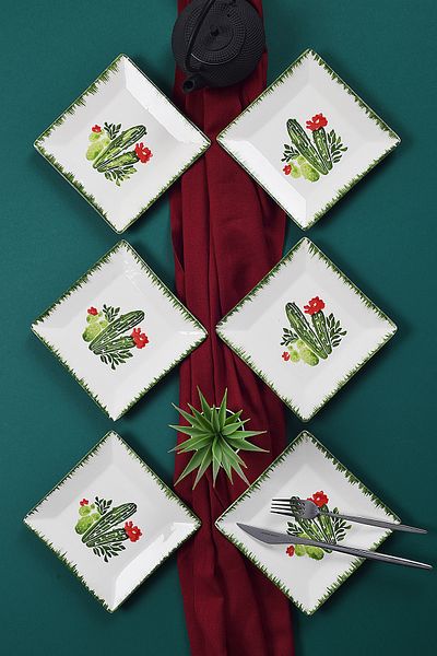 Piatti Naturali Special Handmade Cactus Pattern Dessert Plate Set 15 cm Cake Set Presentation Service