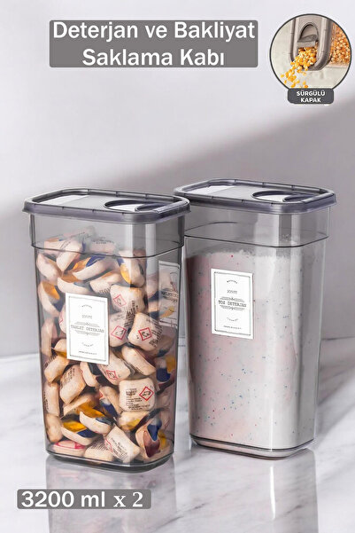 Home Mona 2'li 3.2 Litre Sıvı Ve Toz Deterjan Saklama Kabı Seti Pratik Kolay Ve Düzenli Saklama Kutusu