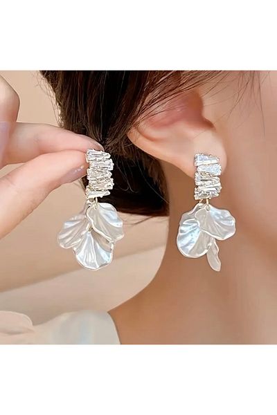 Accessories Vanilla Avenue White Petal Shells French-Inspired Cubic Zirconia Dangle Earrings for Women