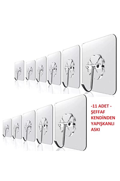 NEYSTORE 11 (ONBİR) Adet Metal Kancalı, Şeffaf, Kendiliğinden Kuvvetli Yapışk...