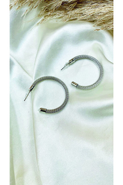 Eylülün Takısı Gümüş Renk Büyük Boy Desenli Halka Küpe