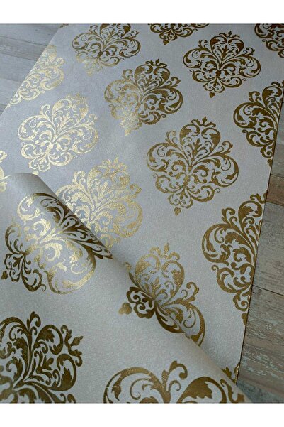 KMS HOME Damask Desenli Altın Varak Duvar Kağıdı 5m2