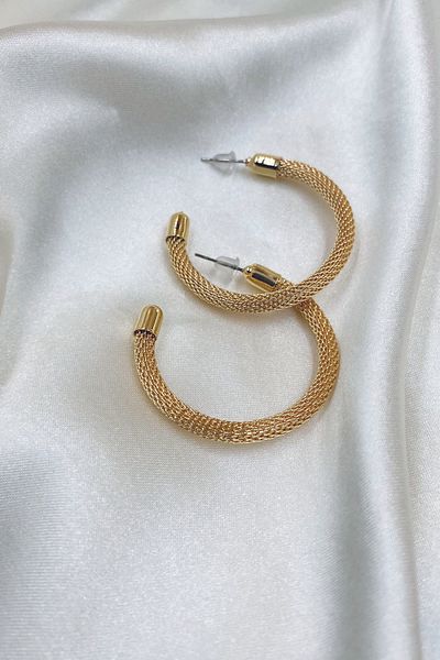 Eylülün Takısı Gold Color Large Size Patterned Hoop Earrings