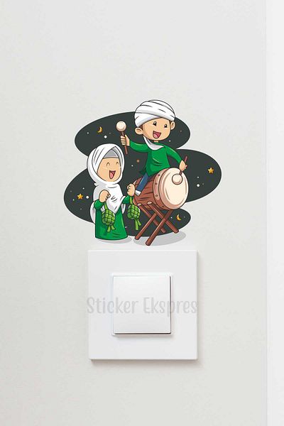 Sticker Ekspres Drum Playing Kids R10 Ramadan Socket Top Sticker Glass Wall Sticker