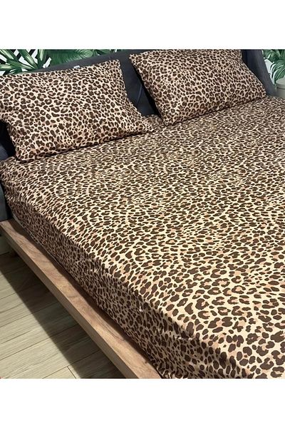 VODDİ Комплект чаршафи с автентичен леопардов мотив, размер king size, 2 части, калъфка за възглавница с калъф (180X200 см)