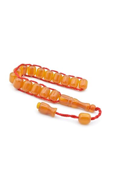 Murty99 Zeyzun Usta Yapımı Kapsül Kesim Koyu Turuncu Sıkma Kehribar Zaza Tesbih