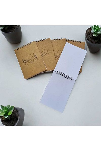 Ez&Tu Stıcker Set of 5 Kraft Notebooks - 10X14 Cm, 64 Sheets, No Line, Black Spiral Cover Notebook