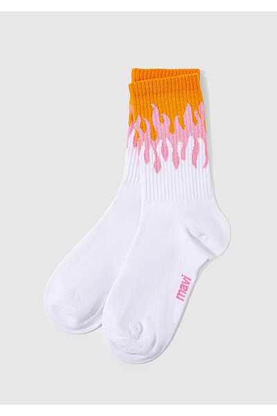 Mavi Weiße Socken mit Flammendruck 198614-620