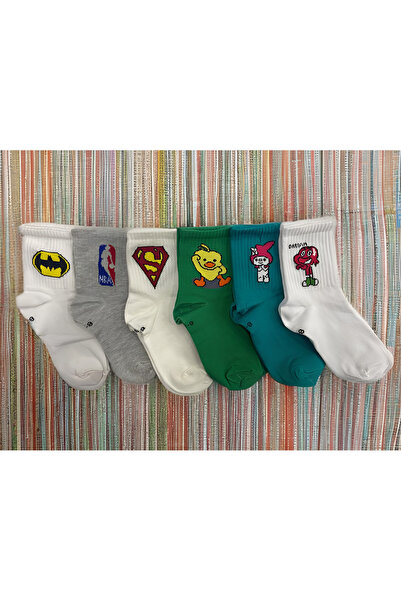 Forever Çocuk 6’lı Karışık Çizgi Film Karakteri Desenli Soket Çorap (7-8 Yaş)