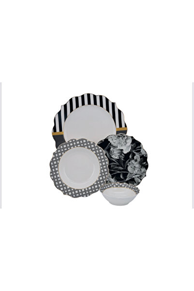 Hediye Köşkü 6 Kişilik Modern Black Rose Lüks Porselen 24 parça Yemek Takımı