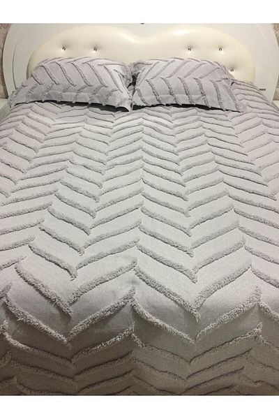 AFA TASARIM Gray Double Bedspread with Pompom