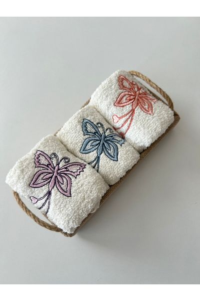 Sümeyye çeyiz Lot of 3 Kitchen Towels in a Wicker Basket 30X50 cm (Send with Basket)