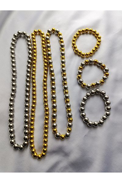 endiell since 2024 Set of Necklace-Bracelet with Silver and Gold Beads