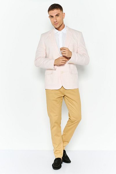Asos Design Men Skinny Fit Plaid Wedding Suit Jacket, Light Pink