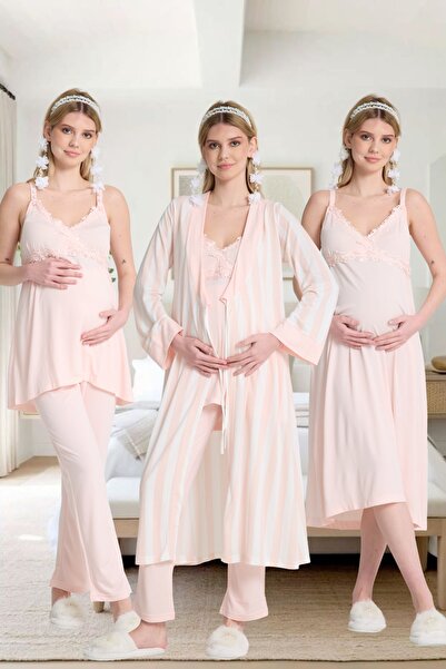 effort Kadın Hamile Lohusa Sabahlıklı Gecelik ve Pijama Set Takım