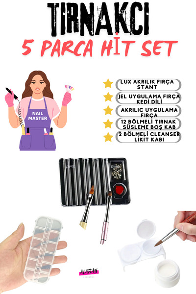 alaraycosmetics Tırnakçı 5 Parça Nail Art Kolaylaştırıcı Set -Stant+2 adet fı...