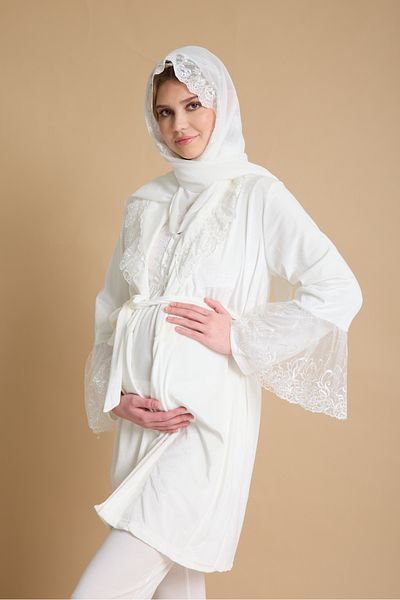 Effort Pijama Venera Effort Maternity Lace Detailed Elegant 4-Piece Luxury Pajamas Set