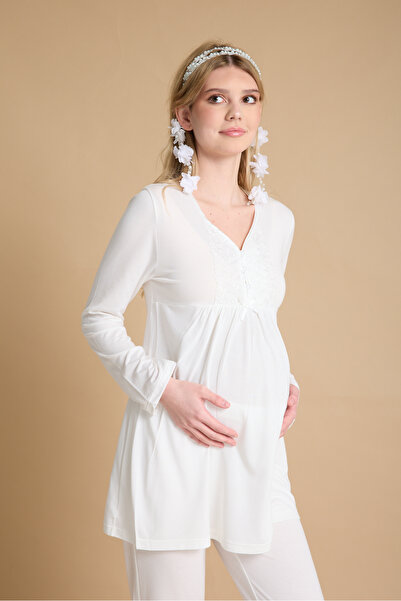 Effort Pijama Venera Effort Maternity Lace Detailed Elegant 4-Piece Luxury Pajamas Set