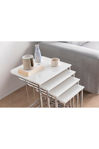 Vivense Vegas Zigon Sehpa, Dörtlü, Beyaz