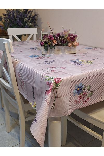 Başak Ev Tekstili Pânză uleioasă din PVC din fibră - Față de masă ștergabilă cu model (ROZ)
