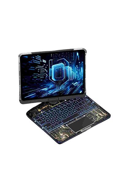 Fuchsia iPad Air 10.9 inç 5. Nesil Uyumlu Bluetoothlu Transparan Detaylı 360 Dönebilen Klavyeli Tablet Kılıf