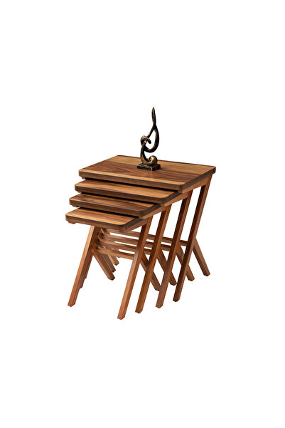 Viento Mobilya Kırlangıç Zigon Sehpa Ceviz Renk 4'lü Set, Ceviz Ahşap Ayak, İ...