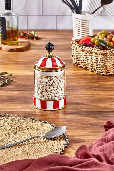 Paçi Charmes Porcelain Glass Topped Red White Small Jar 500 ml