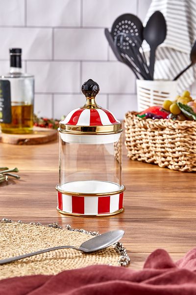 Paçi Charmes Porcelain Glass Topped Red White Small Jar 500 ml