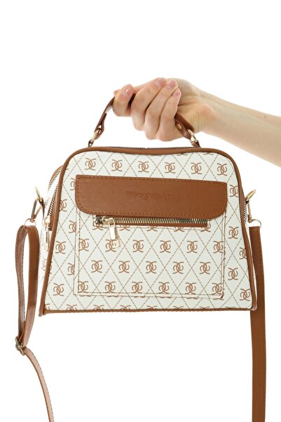 shoecide حقيبة جلدية مبطنة بنمط عمل أبيض مكونة من 3 جيوب