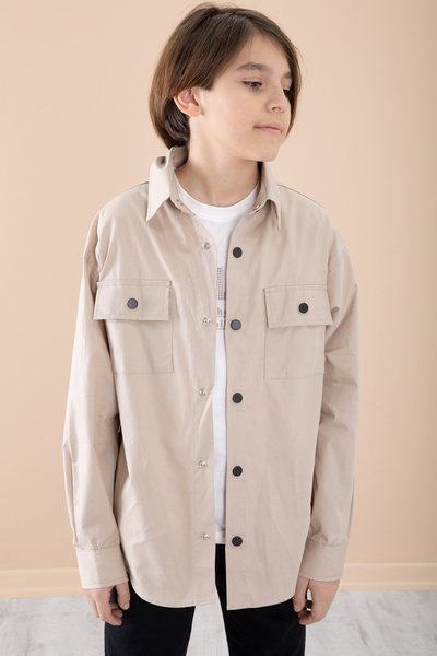Cansın Mini Boy's Beige Shirt and T-Shirt 2-Piece Set - 20128