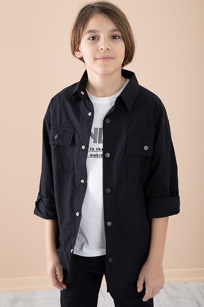 Cansın Mini Cămașă Neagră și Tricou Pentru Băiat Costum 2 Piese - 20125
