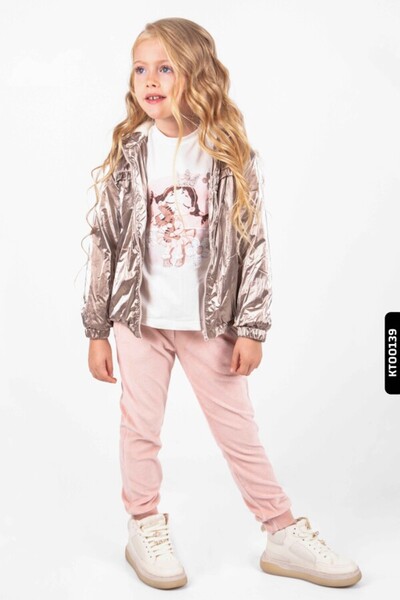 XO Kids Girl's bright hooded zip-up photo print lined top and bottom set, age...