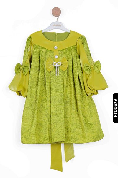 XO Kids Rochie pliată pentru fete cu decolteu O și mâneci cu șnur 3-10 ani - 923