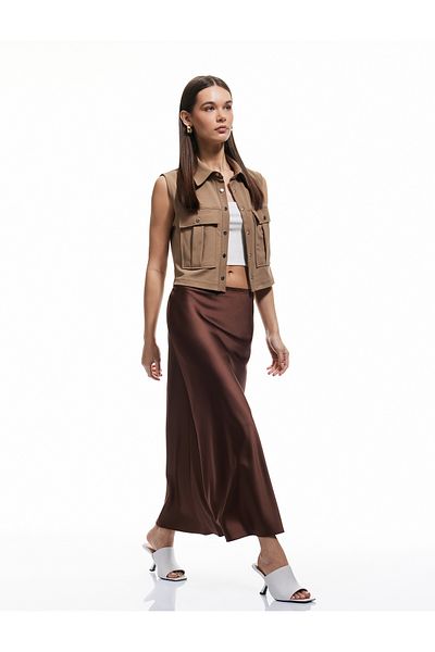 Koton Midi Length A-Line Satin Skirt