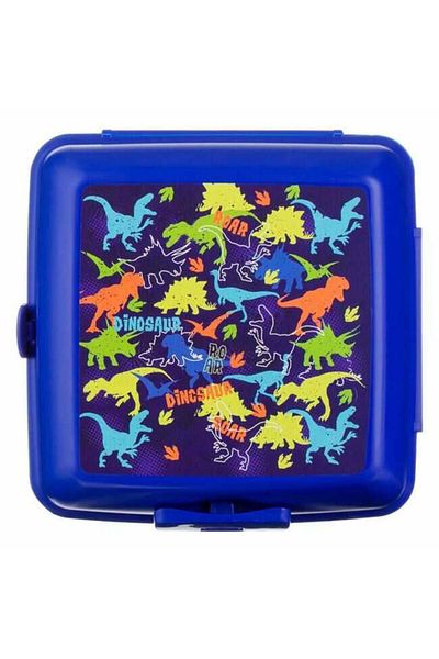 Micostore Plastic Casserole, Compartmented Children's, Dinosaurs, Blue, For Boys, 1.3l, 15 X 15 X 9.2 Cm