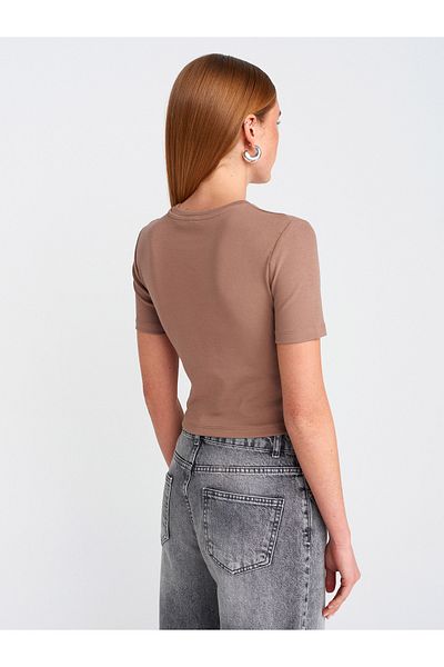 Dilvin 30124 Model Mink Crop T-Shirt