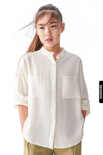 nk kids Judge Collar Buttoned Double Pocket Drawstring Sleeve Girl's Shirt 8-14 Years 36416