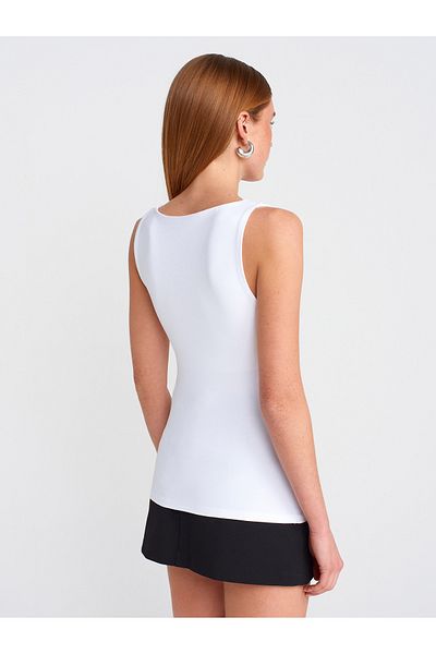 Dilvin 20977 Thick Strap Polyamide Tank Top-White