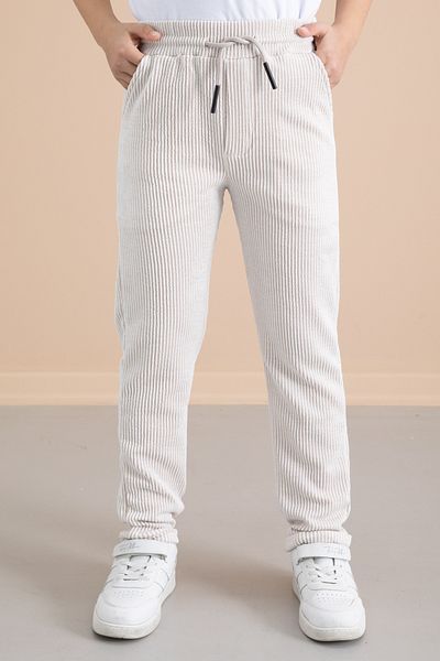 Cansın Mini Ribbed Cream Striped Boy's Elastic Waist Trousers 20378