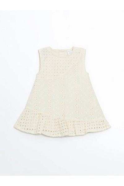 LC Waikiki Lcw Baby Ecru Crew Neck Embroidered Baby Girl Dress