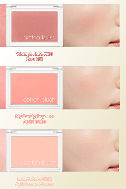 Missha Gün Boyu Kalıcı, Ciltle Bütünleşen, Kadife Dokulu Topaklanmayan Allık Cotton Blusher (VİNTAGE ROBE)