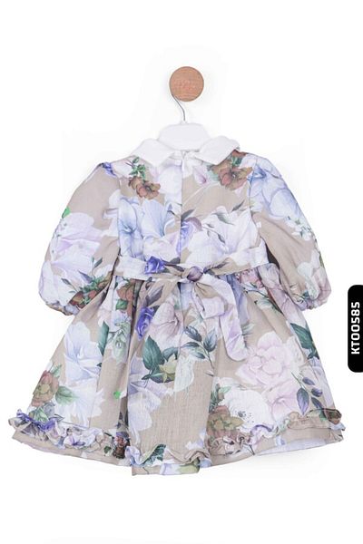 XO Kids Rochie pentru fetiță de 1-5 ani - guler polo, model de flori împachetate, mâneci balon - 10011
