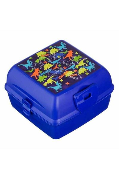 Micostore Plastic Casserole, Compartmented Children's, Dinosaurs, Blue, For Boys, 1.3l, 15 X 15 X 9.2 Cm
