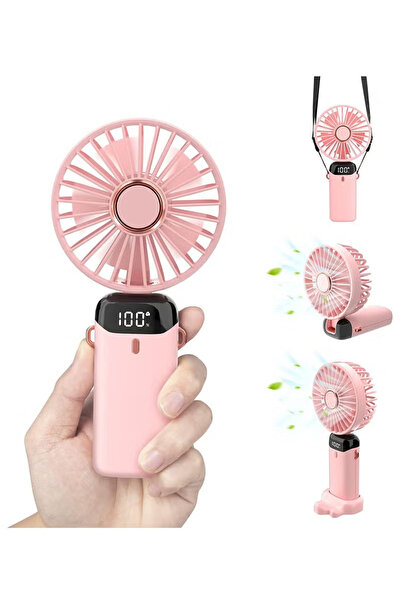 COOYA Portable Hanging Neck Fan,3000mAh Rechargeable 5-Speed Modes,with Base,Adjustable Lanyard,Pink