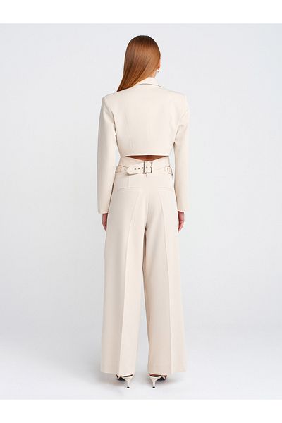 Dilvin 71606 Extra Wide Leg Adjustable Trousers-Stone