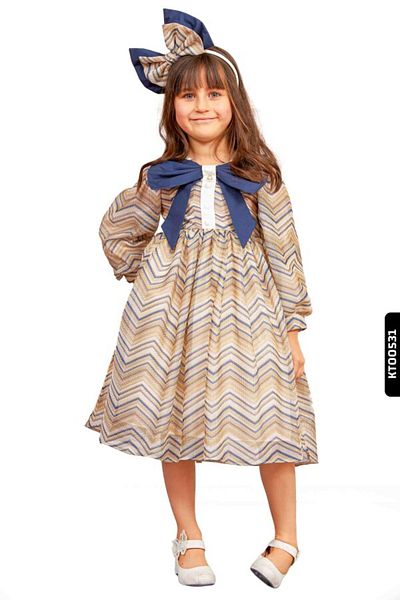 Belladonna Φόρεμα για κορίτσι με μανίκια με μπαλόνι Princess Molded Chevron Patterned Hat 4-12 Ηλικίες 6504